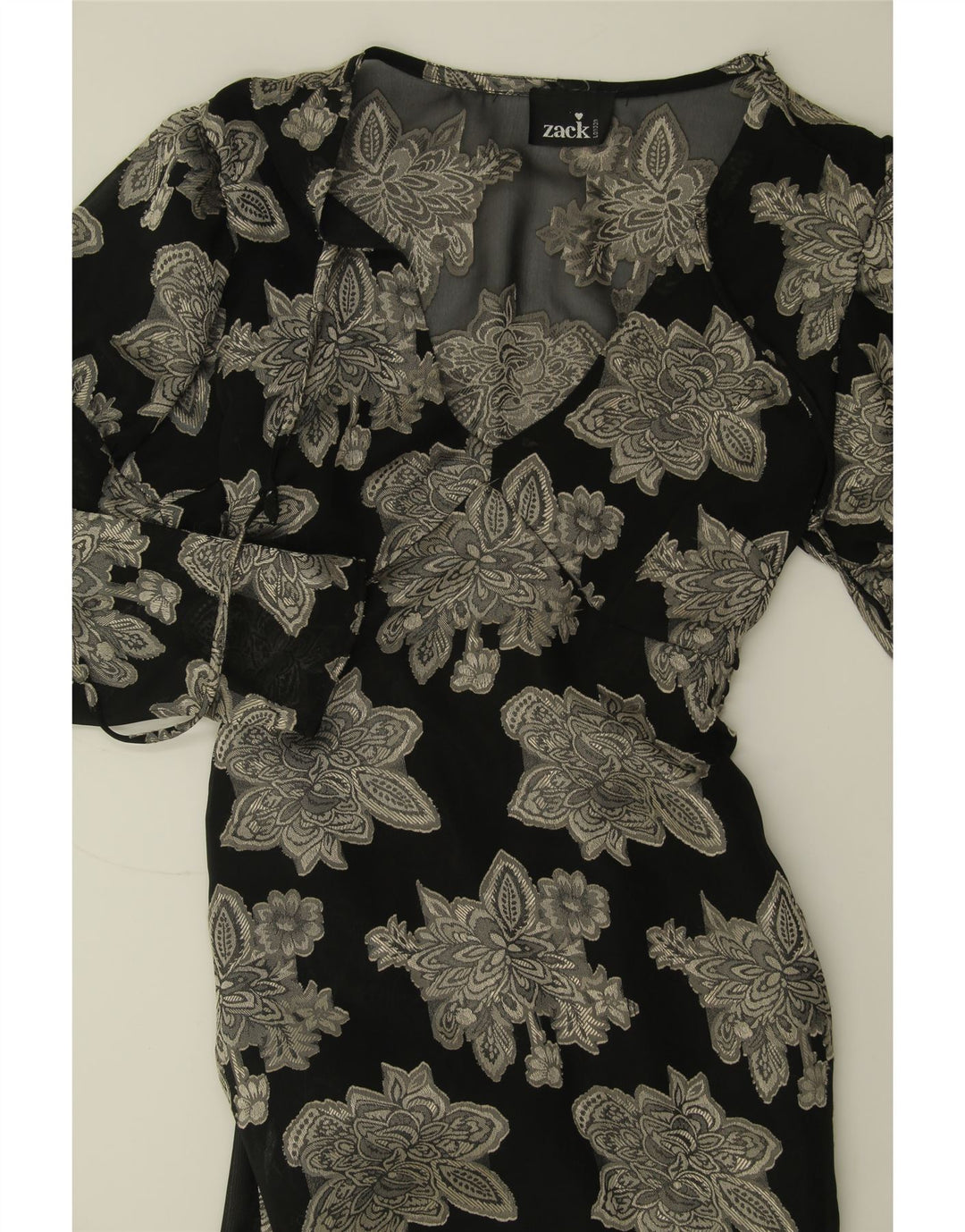 VINTAGE Womens Long Sleeve Basic Dress UK 12 Medium Black Floral Vintage Vintage and Second-Hand Vintage from Messina Hembry 