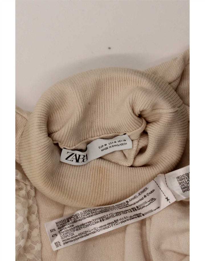 Maglione maglione a collo alto da donna Zara UK 12 cotone bianco sporco medio