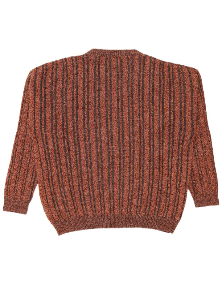 Maglione vintage da uomo con scollo a V piccolo a righe marroni