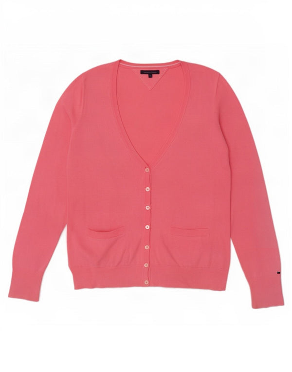 Maglione cardigan da donna Tommy Hilfiger UK 12 cotone rosa medio