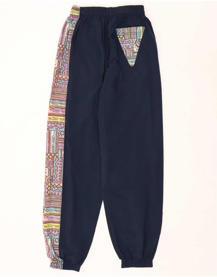 Tuta intera da donna vintage UK 10 piccola poliammide geometrica blu navy