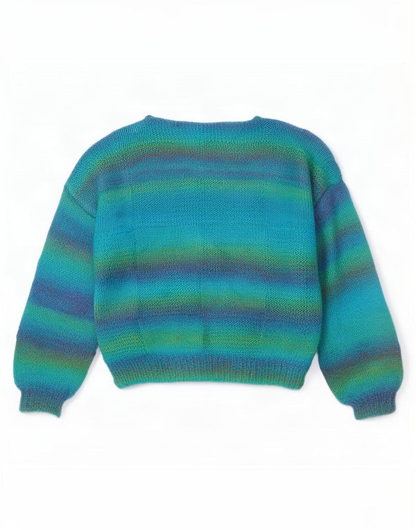 Maglione maglione vintage da donna con scollo a barca UK 16 grandi strisce multicolori