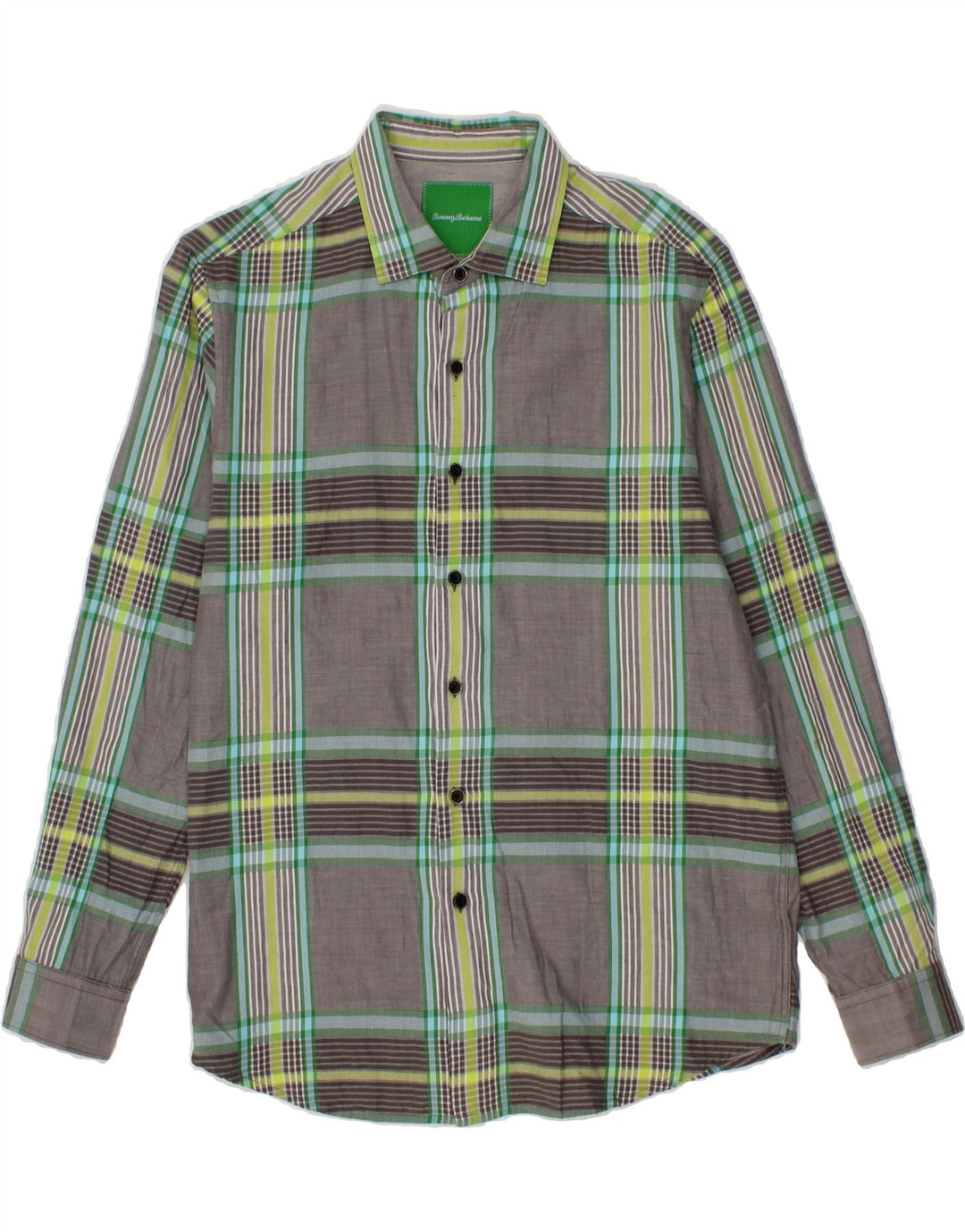 TOMMY BAHAMA Mens Shirt Medium Grey Plaid Cotton Vintage Tommy Bahama and Second-Hand Tommy Bahama from Messina Hembry 