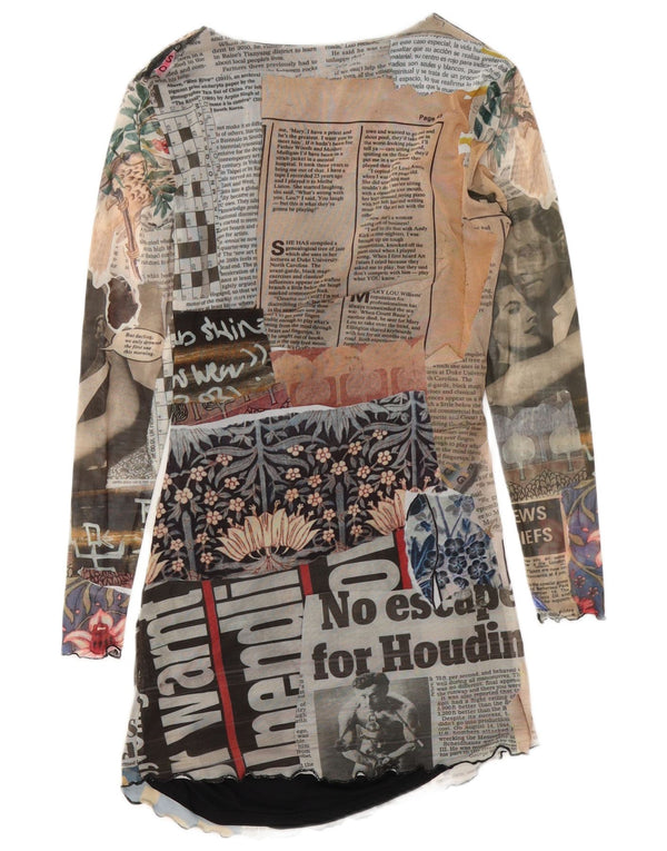 Desigual Abito tunica grafico a maniche lunghe da donna UK 14 grande multicolore