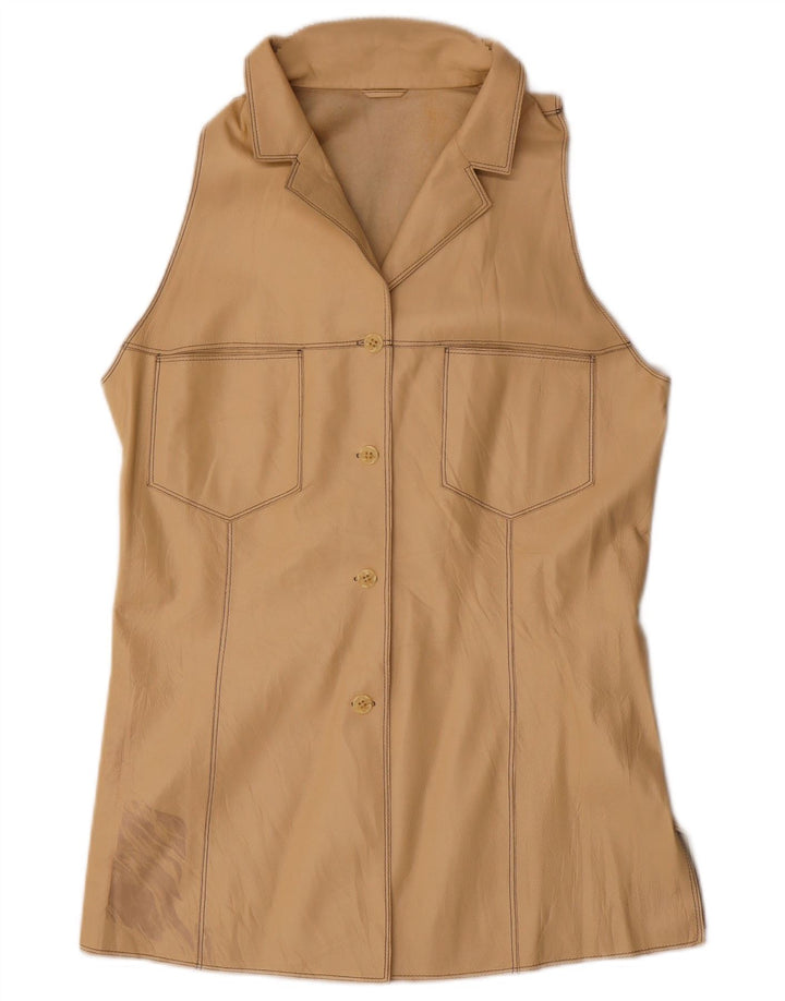 Gilet in pelle da donna vintage IT 44 in pelle beige medio