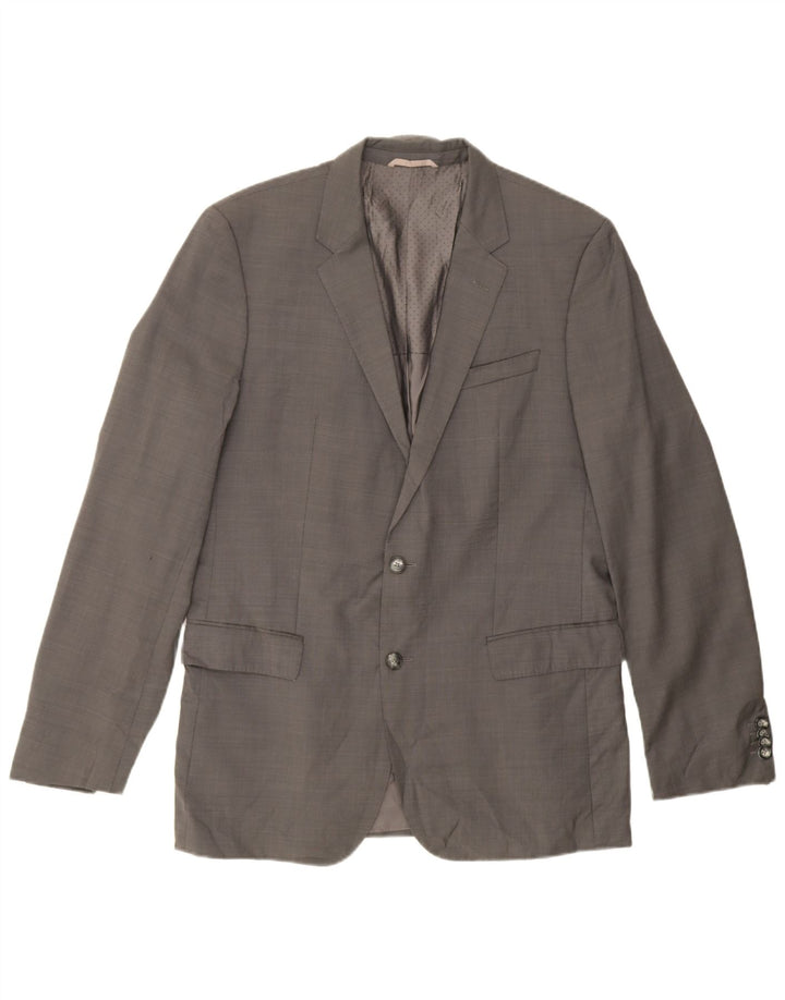 Giacca blazer da uomo a 2 bottoni lunga Hugo Boss UK 42 XL lana grigia