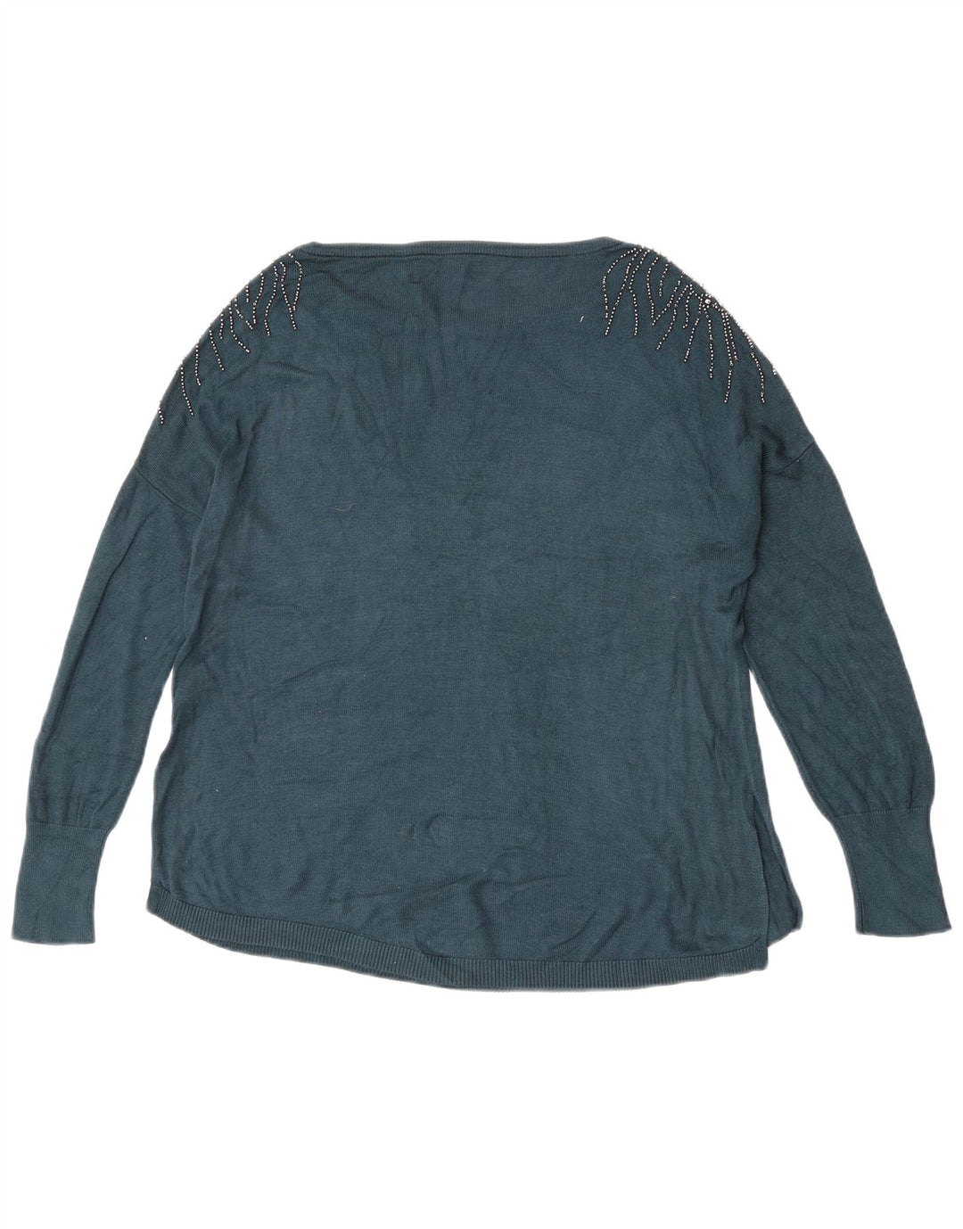 Oasis Maglione da donna oversize con scollo a barca UK 10 Piccolo in viscosa blu