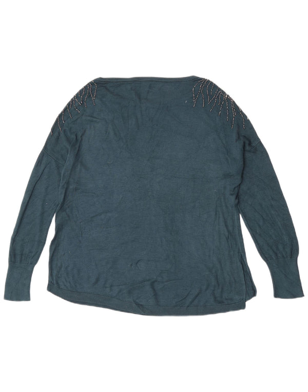 Oasis Maglione da donna oversize con scollo a barca UK 10 Piccolo in viscosa blu