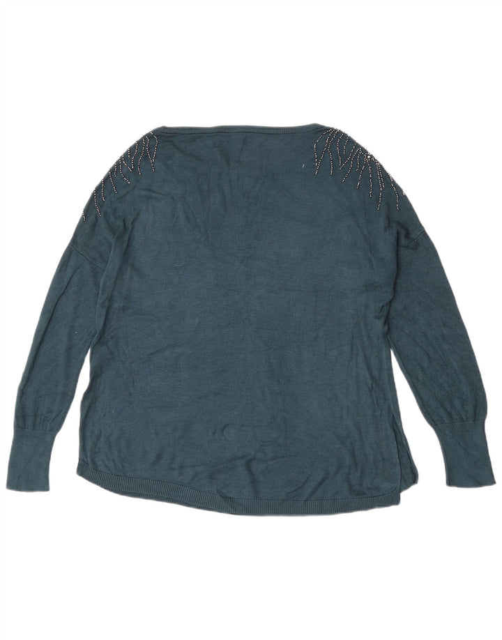 Oasis Maglione da donna oversize con scollo a barca UK 10 Piccolo in viscosa blu