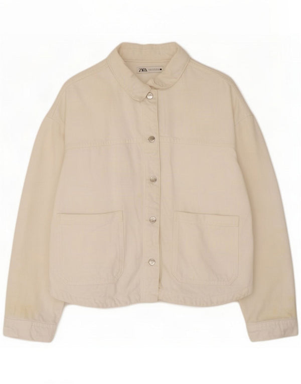 Zara Giacca di jeans oversize da donna UK 18 XL Cotone bianco