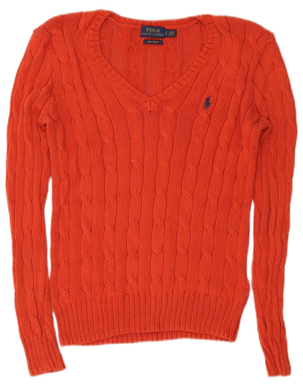 Maglione maglione con scollo a V da donna Polo Ralph Lauren UK 8 piccolo cotone rosso