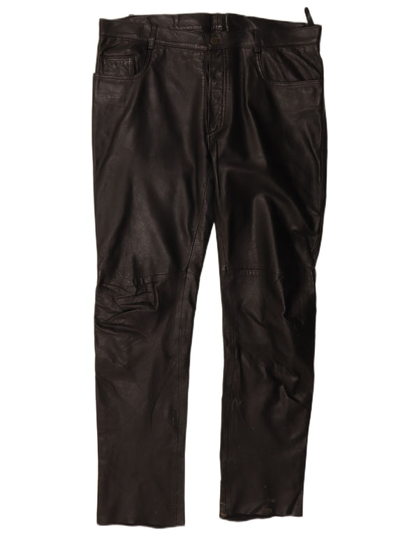 Pantaloni dritti in pelle da uomo vintage IT 56 3XL W38 L33 Pelle nera