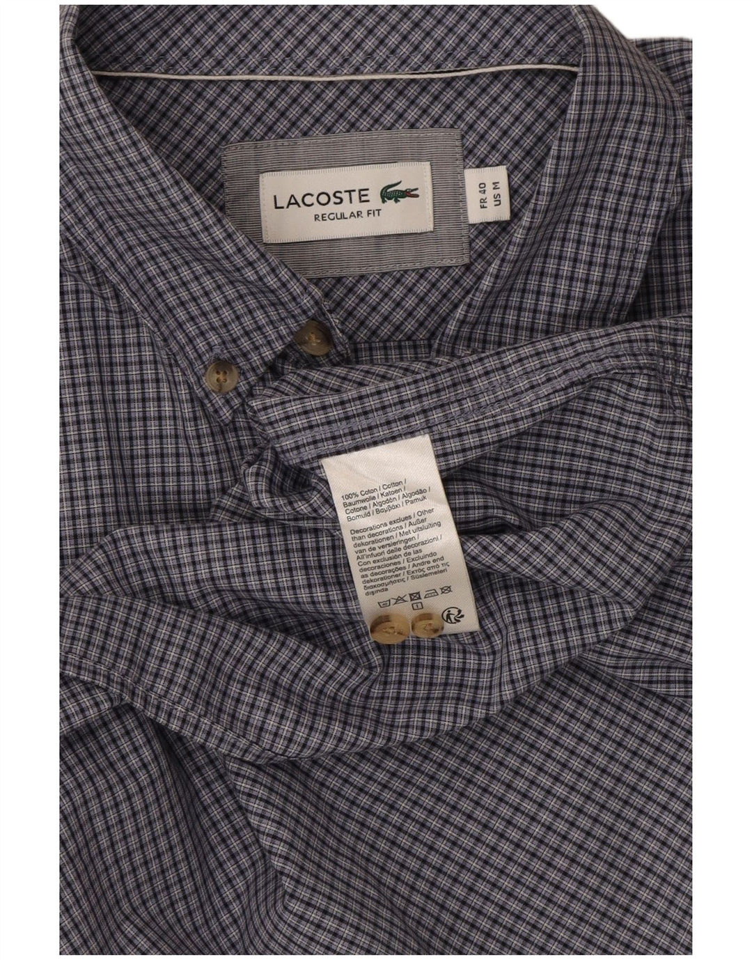 Camicia a maniche corte da uomo Lacoste taglia 40 cotone medio a quadri blu navy