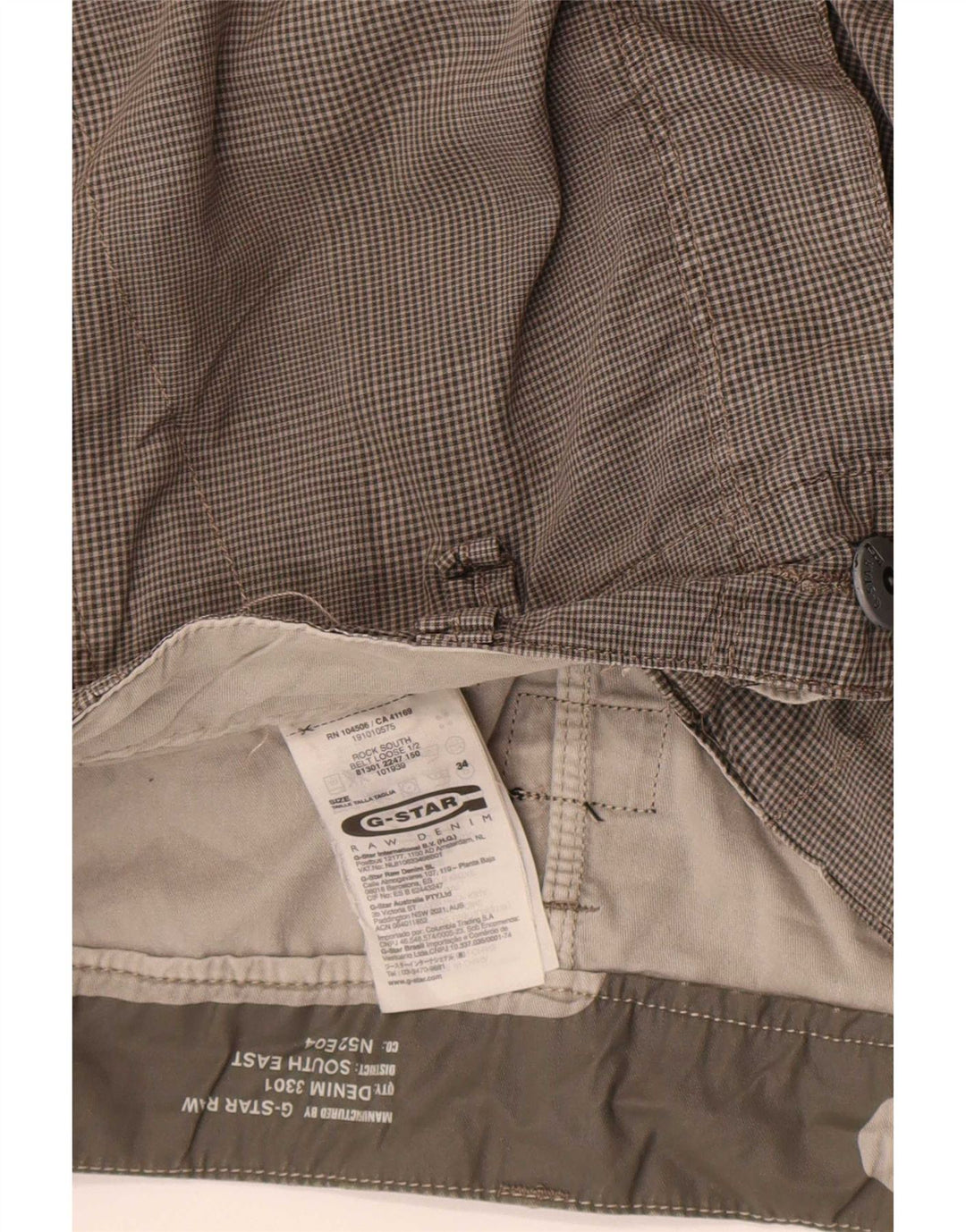 Pantaloncini cargo da uomo G-Star W34 cotone a quadri grigi grandi