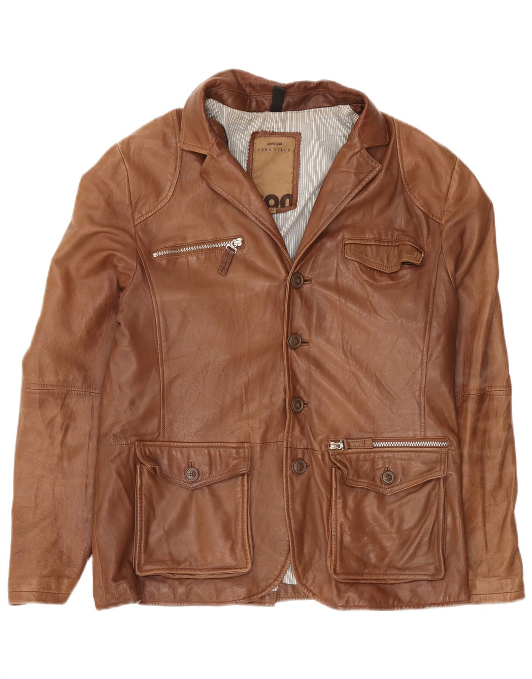 Giacca Blazer in Pelle da Uomo a 4 Bottoni Conbipel IT 52 Large in Pelle Marrone