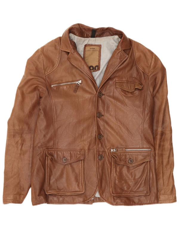 Giacca Blazer in Pelle da Uomo a 4 Bottoni Conbipel IT 52 Large in Pelle Marrone