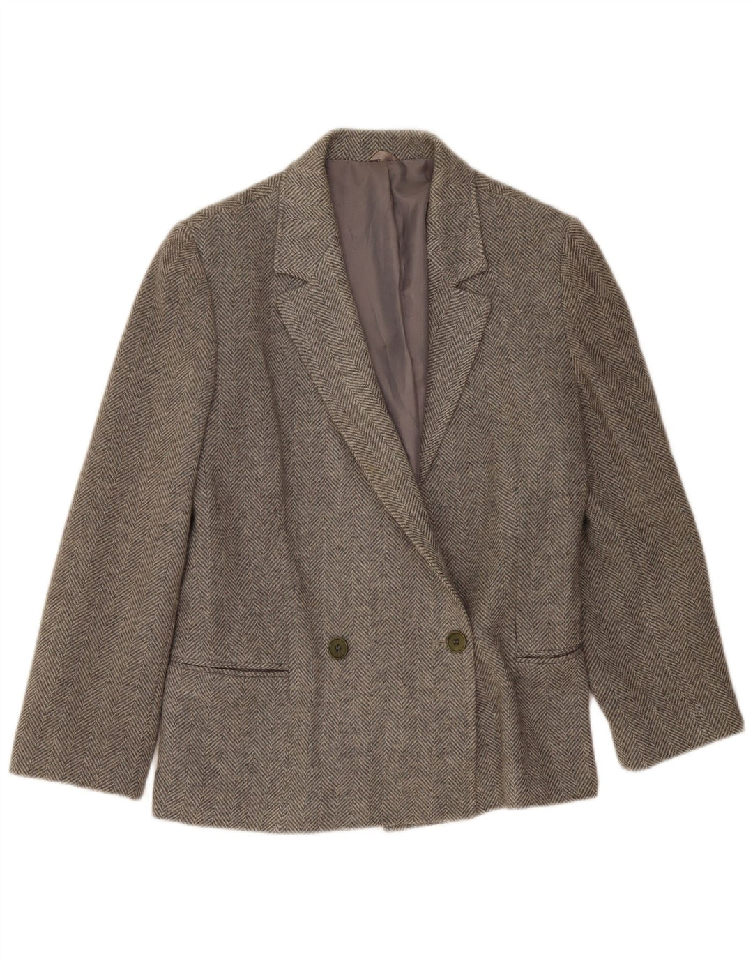 Giacca blazer doppiopetto da donna WPM UK 14 grigio medio a spina di pesce
