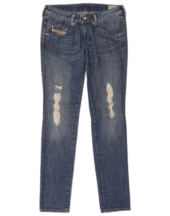 Jeans slim invecchiati da donna Diesel W28 L32 cotone blu