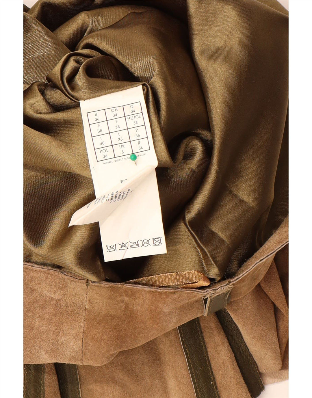 Gonna a trapezio in pelle scamosciata da donna Promod UK 8 piccola W28 in pelle beige