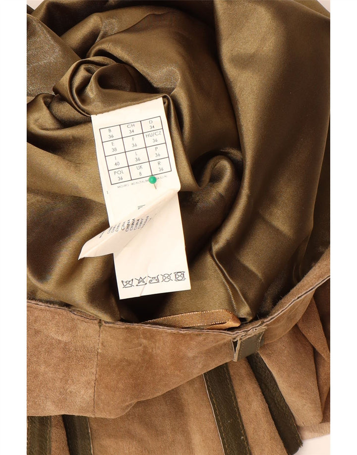 Gonna a trapezio in pelle scamosciata da donna Promod UK 8 piccola W28 in pelle beige