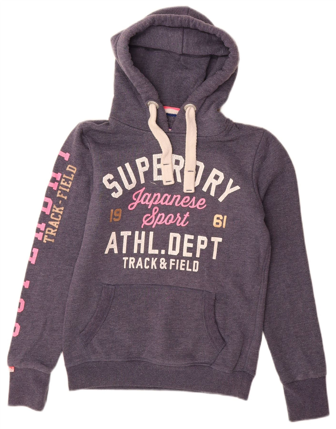 Felpa con cappuccio grafica da donna SUPERDRY UK 6 XS cotone blu navy