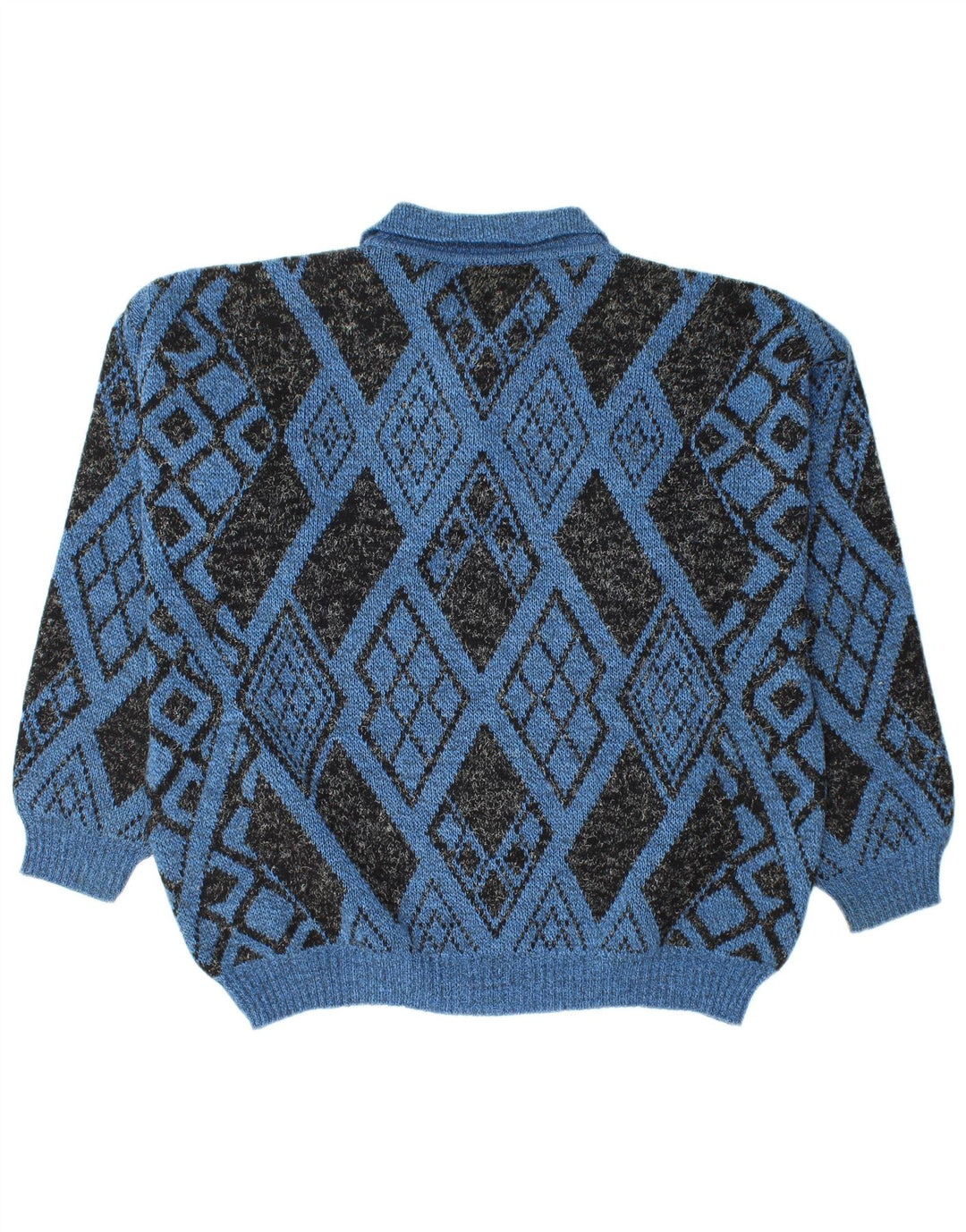 Maglione da uomo con collo alto VINTAGE grande blu a rombi/diamante