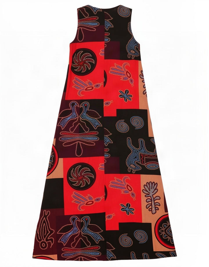 Abito lungo senza maniche da donna vintage UK 10 Piccolo patchwork multicolore