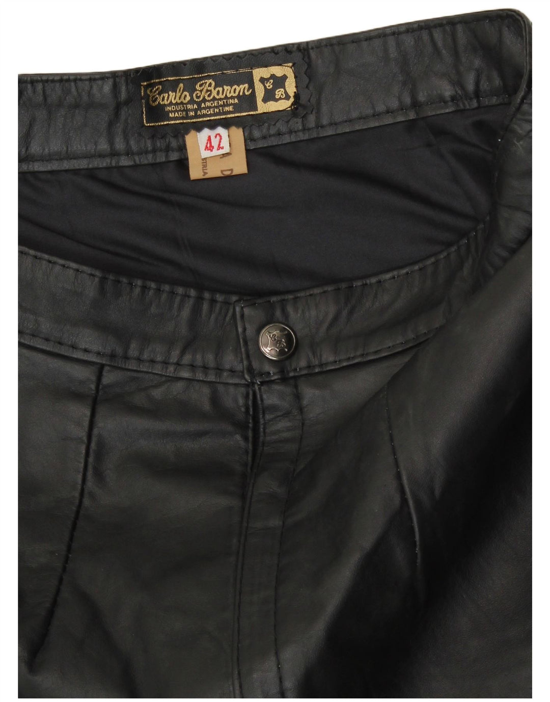 Gonna in pelle a vita alta da donna vintage EU 42 grande in pelle nera