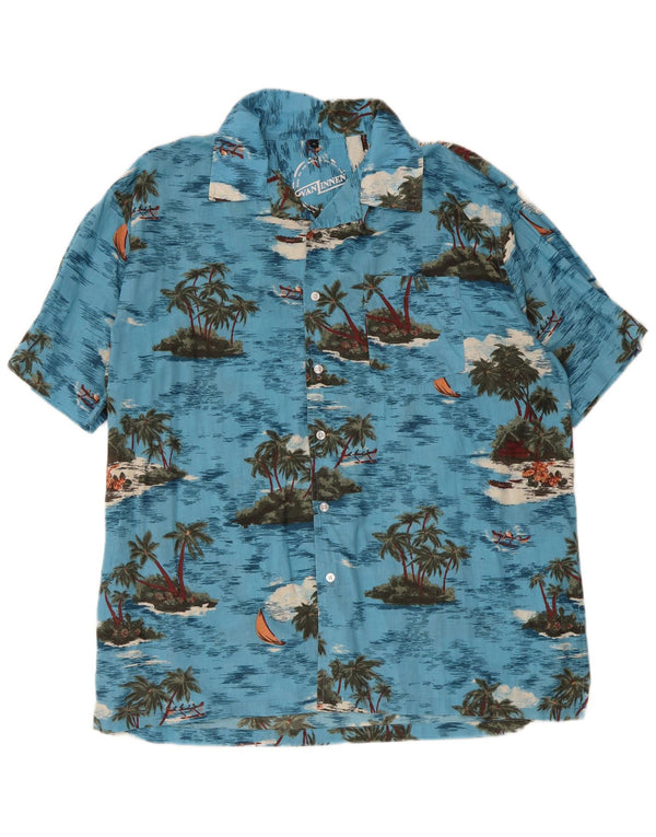 Camicia hawaiana vintage a maniche corte da uomo XL in cotone blu