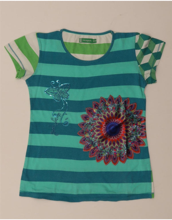 Desigual T-shirt grafica per ragazze 13-14 anni in cotone a righe verdi