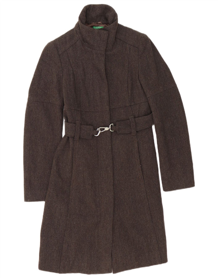 Cappotto Donna Benetton IT 42 Lana Spinato Marrone Medio