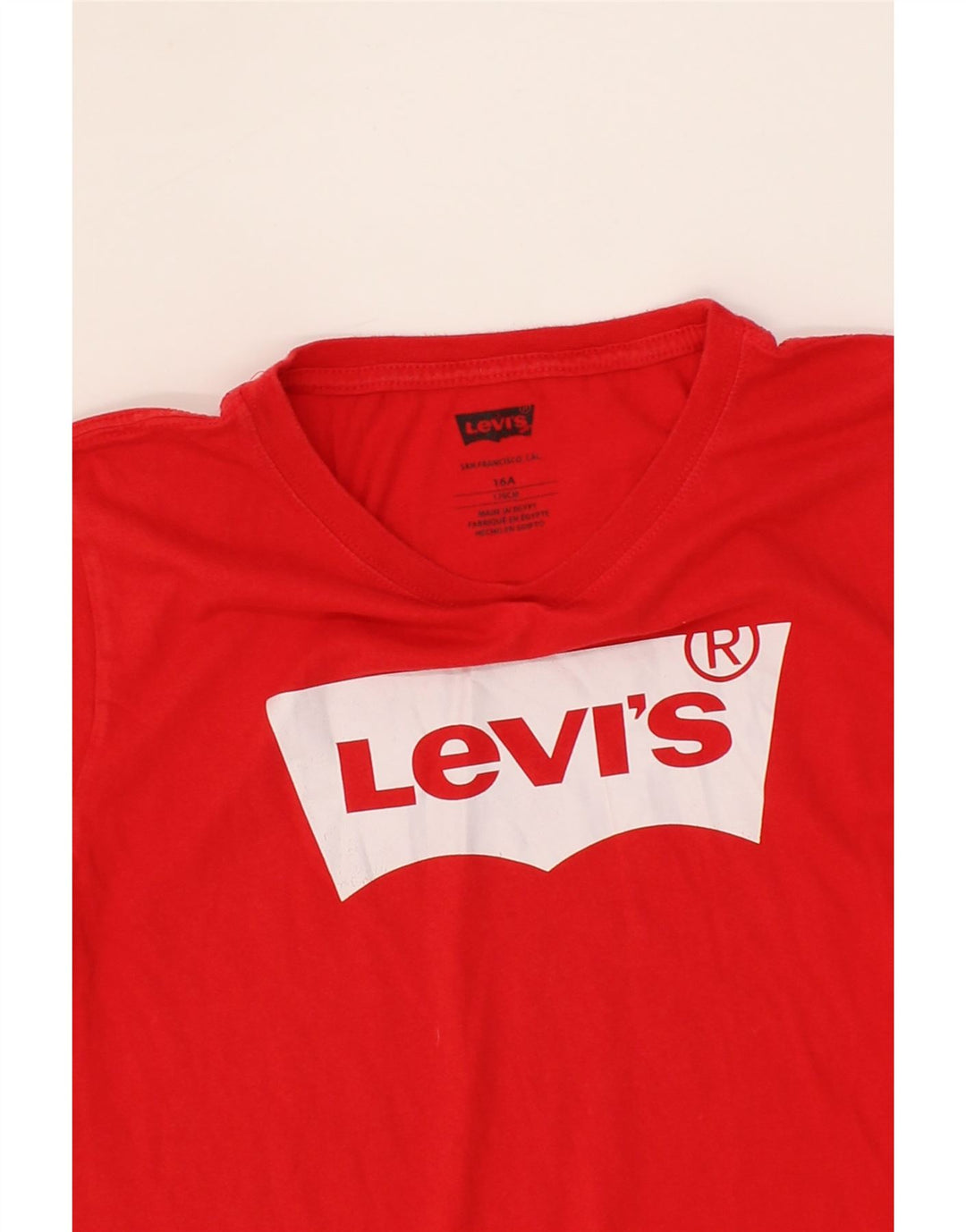 LEVI'S Boys Graphic T-Shirt Top 15-16 Years Red Cotton Vintage Levi's and Second-Hand Levi's from Messina Hembry 