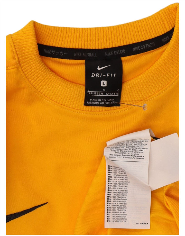 Maglia Nike Dri Fit da ragazzo a manica lunga 12-13 anni Large Giallo Colorblock