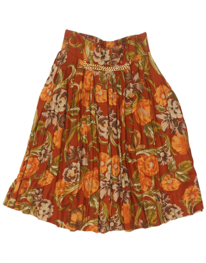 Gonna a pieghe vintage da donna IT 44 media W28 marrone floreale