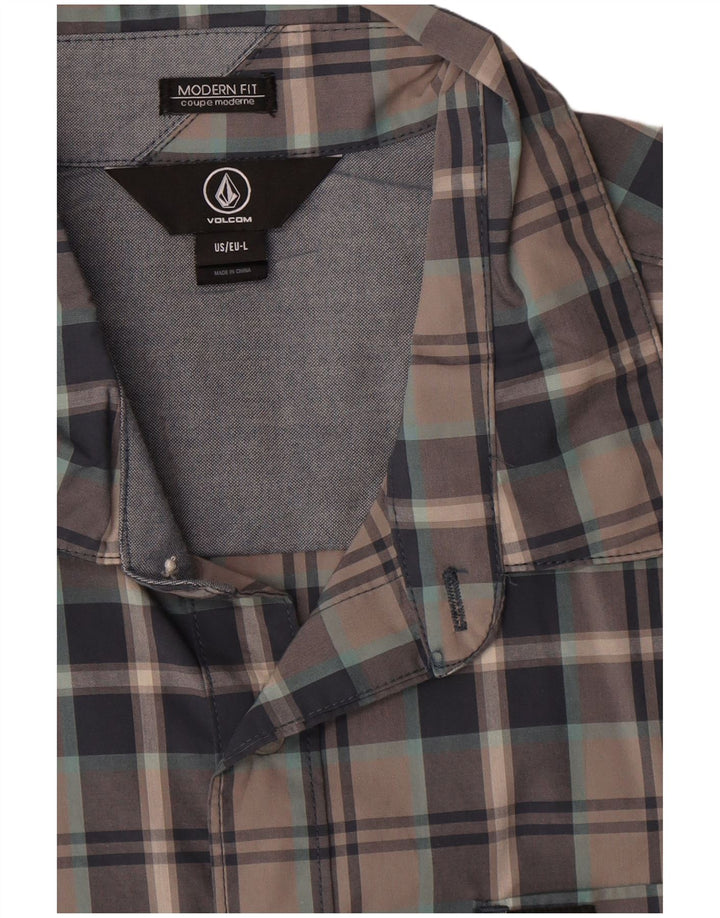 Camicia da uomo Volcom a maniche corte dal taglio moderno, in cotone a quadri grigi grandi