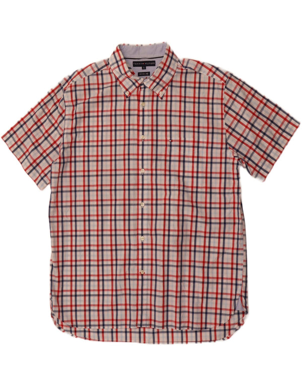 Camicia a maniche corte da uomo Tommy Hilfiger XL in cotone a quadri rossi
