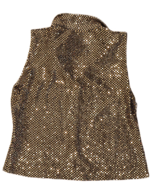 Sara Glenzer Camicetta senza maniche con paillettes da donna UK 12 Nylon dorato medio