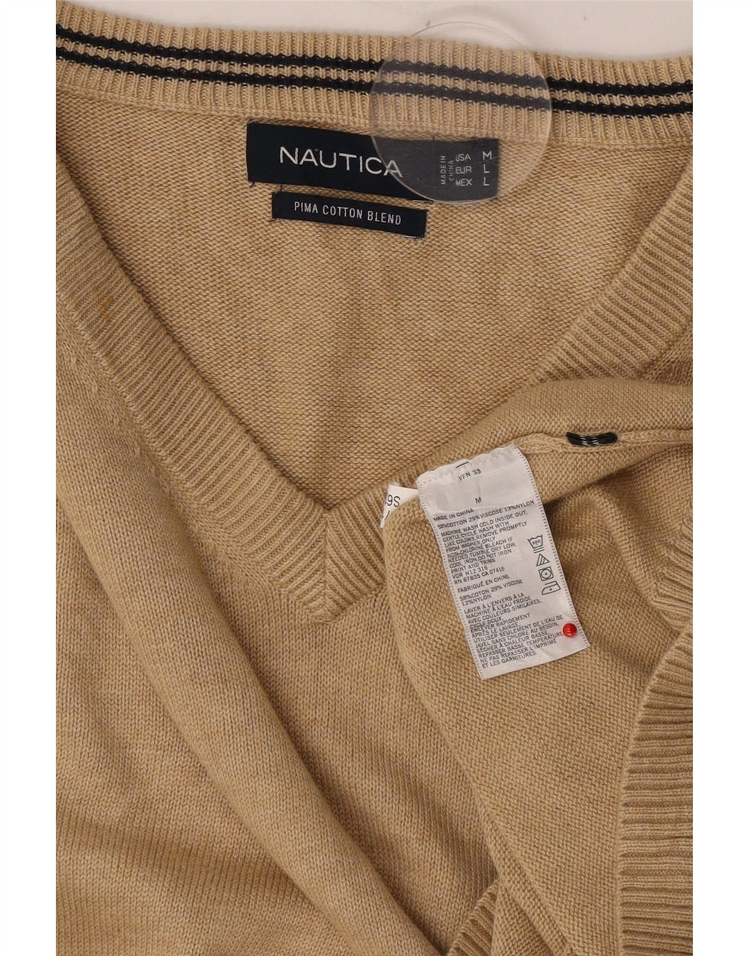 NAUTICA Maglione da uomo con scollo a V in cotone beige medio