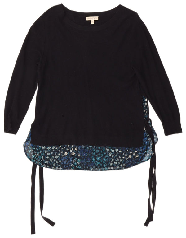 MONSOON Maglione da donna con scollo a barca UK 10 Piccolo floreale nero