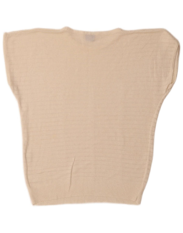 Maglione vintage da donna a maniche corte con scollo a barca UK 14 medio bianco sporco