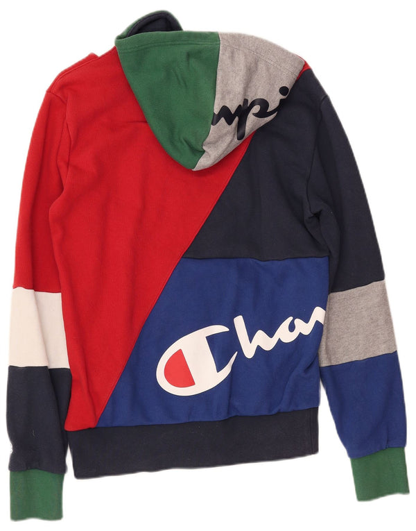 CHAMPION Mens Graphic Hoodie Jumper Small Multicoloured Colourblock Cotton
