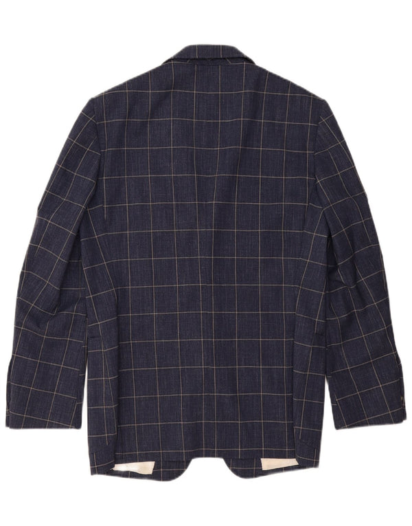Giacca blazer vintage da uomo a 2 bottoni UK 40 grande lana a quadri blu navy