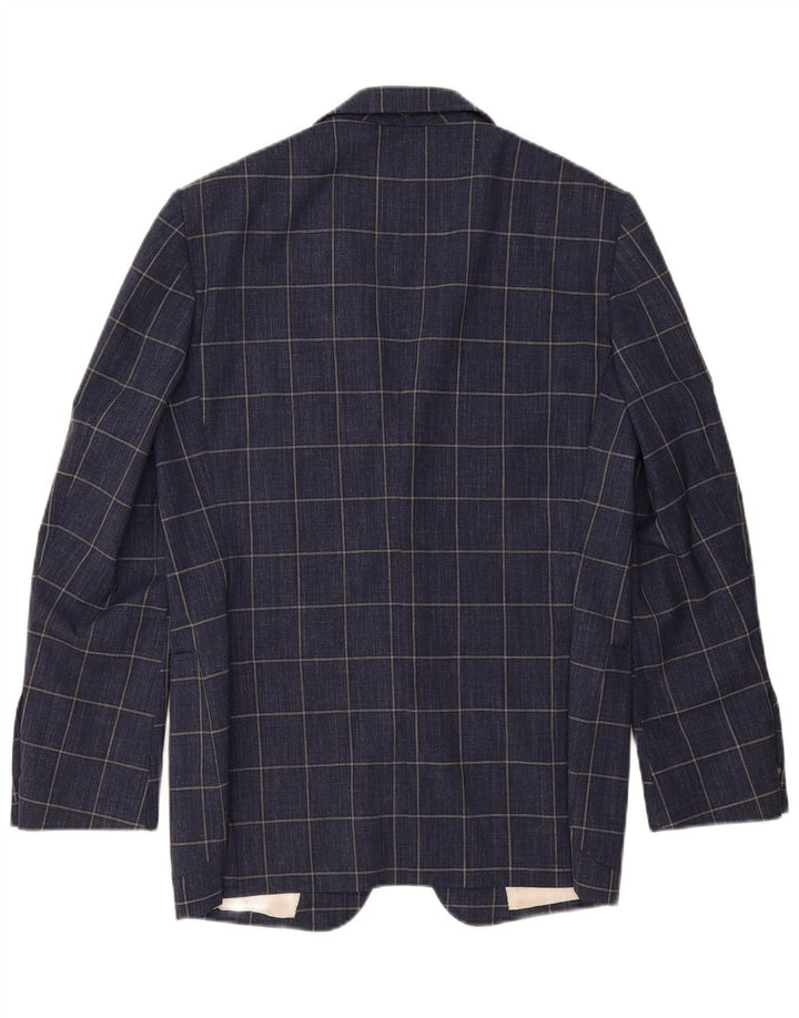 Giacca blazer vintage da uomo a 2 bottoni UK 40 grande lana a quadri blu navy