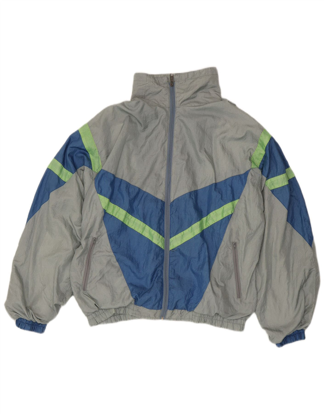 Tuta intera vintage da uomo grande in nylon color block grigio