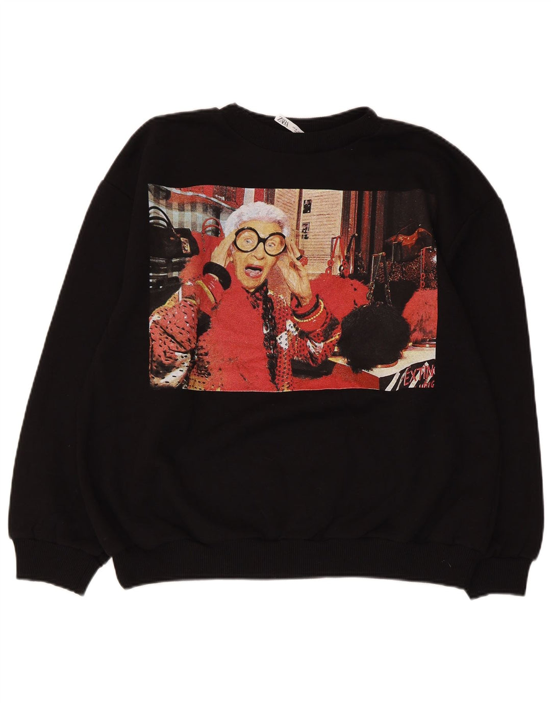 Felpa con grafica ZARA da donna, maglione UK 14, cotone nero medio