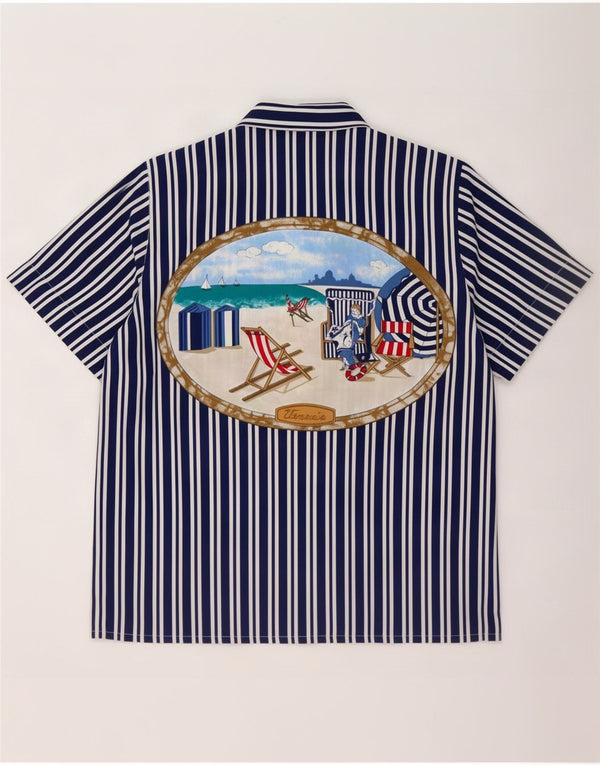 Camicia grafica da donna vintage UK 14 Grande stile nautico a righe blu navy