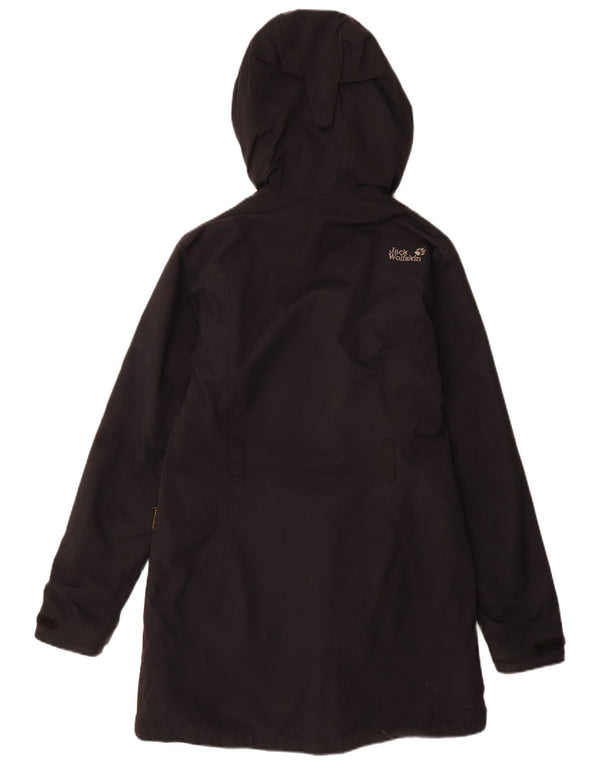 JACK WOLFSKIN Giacca a vento con cappuccio da donna UK 10 Small Nero Poliammide