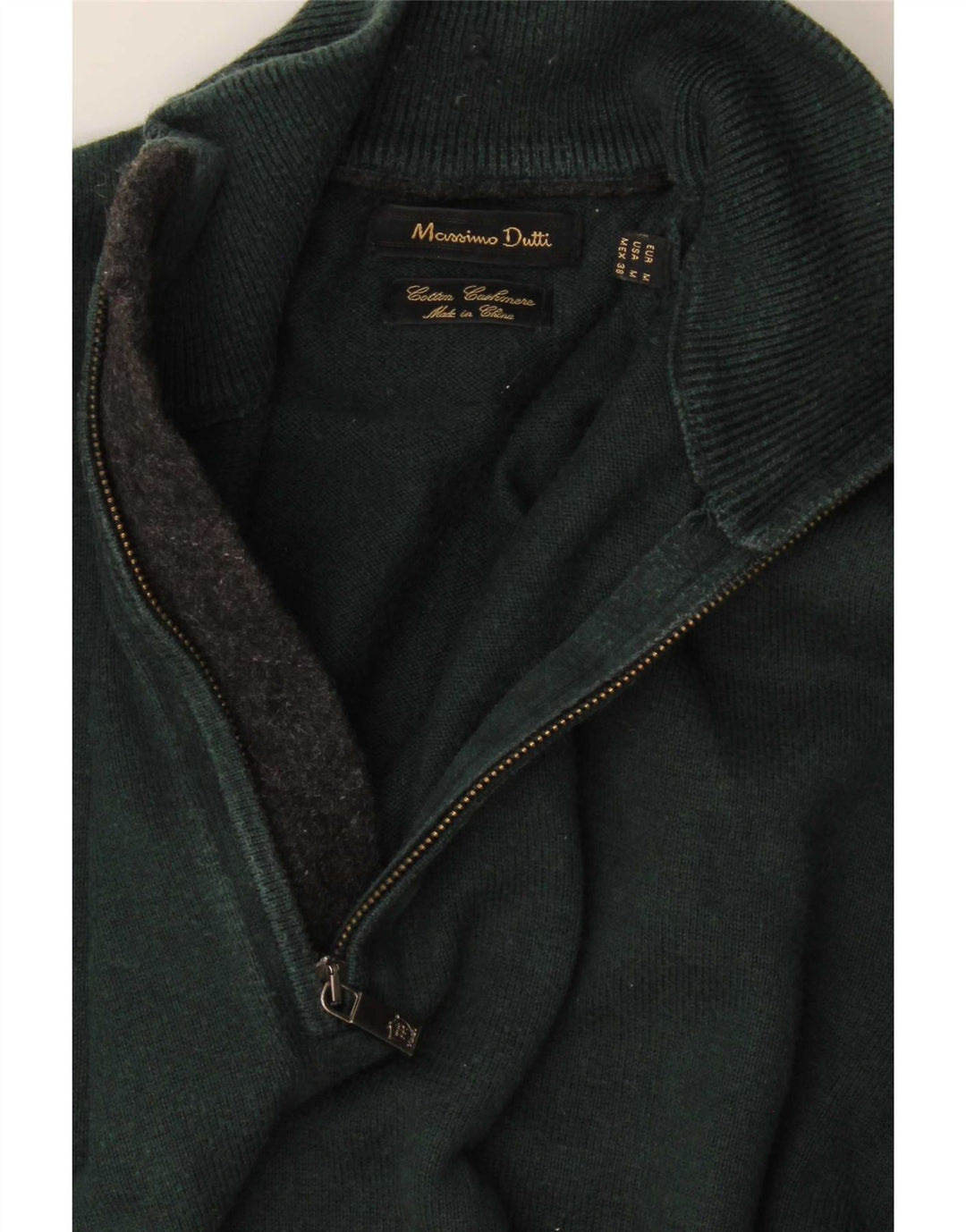 Massimo Dutti Maglione da uomo con zip e collo in cotone verde medio