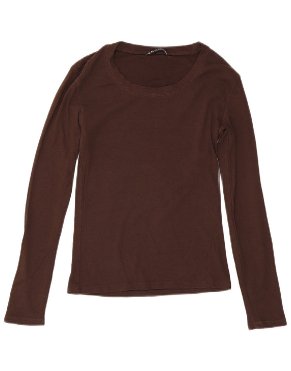Top Zara da donna a maniche lunghe UK 12 in cotone marrone medio