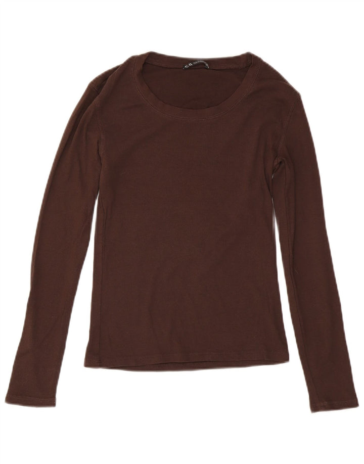 Top Zara da donna a maniche lunghe UK 12 in cotone marrone medio